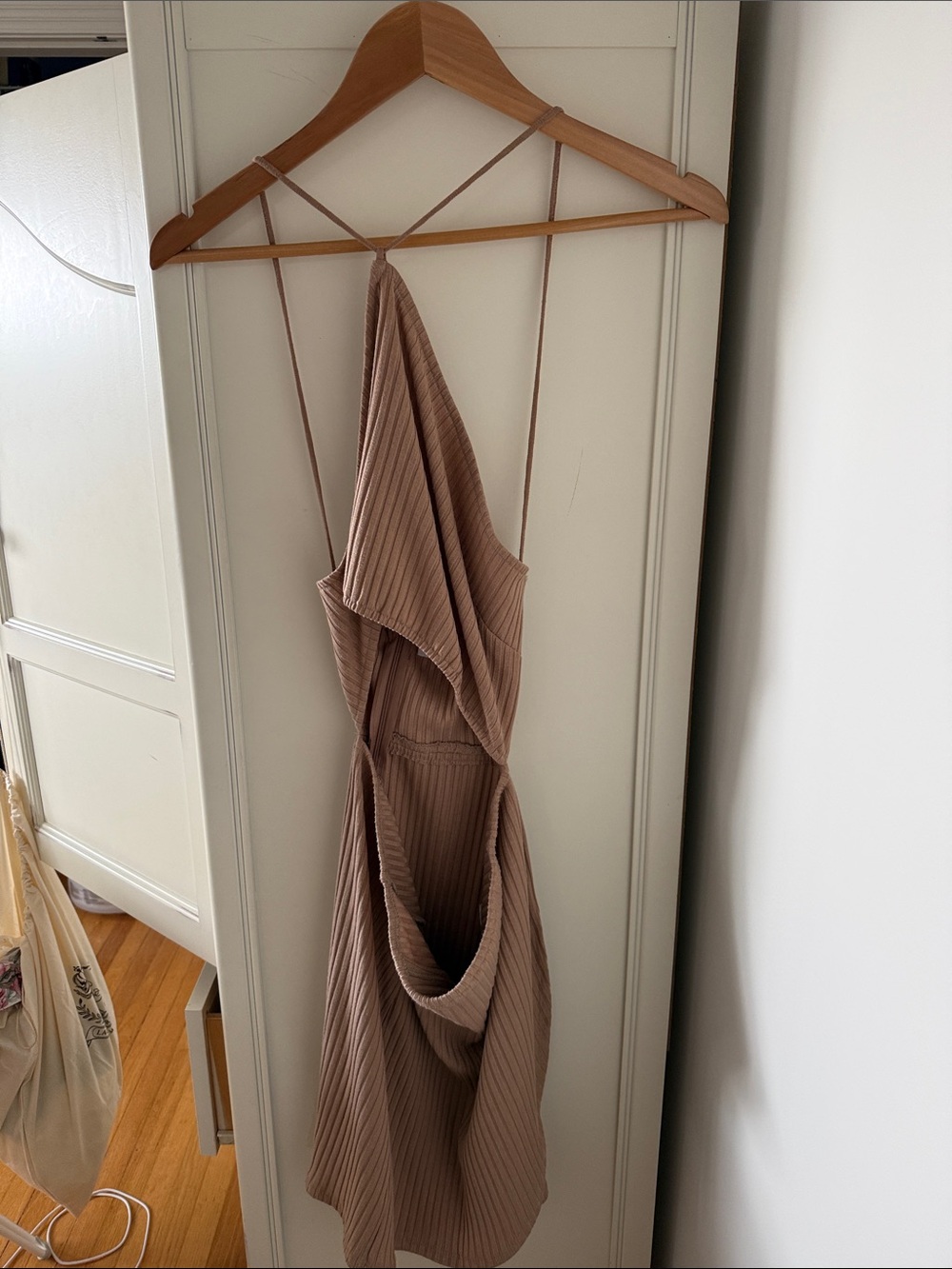 Sabo Skirt Ribbed Taupe Slip Dress with Thin Straps